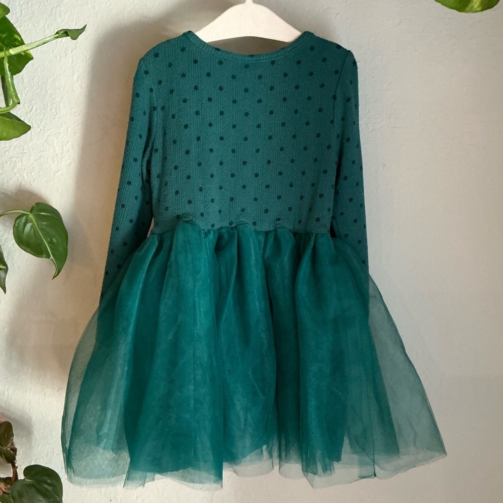 KIDS: Cat & Jack Green Long Sleeve Knit Tulle Dress - Picture 6 of 7